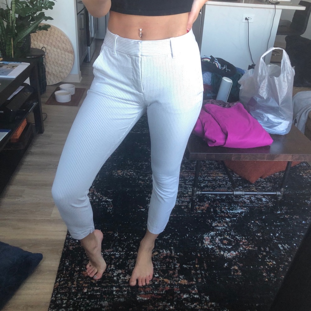 White pinstripe gap work pants ankle length